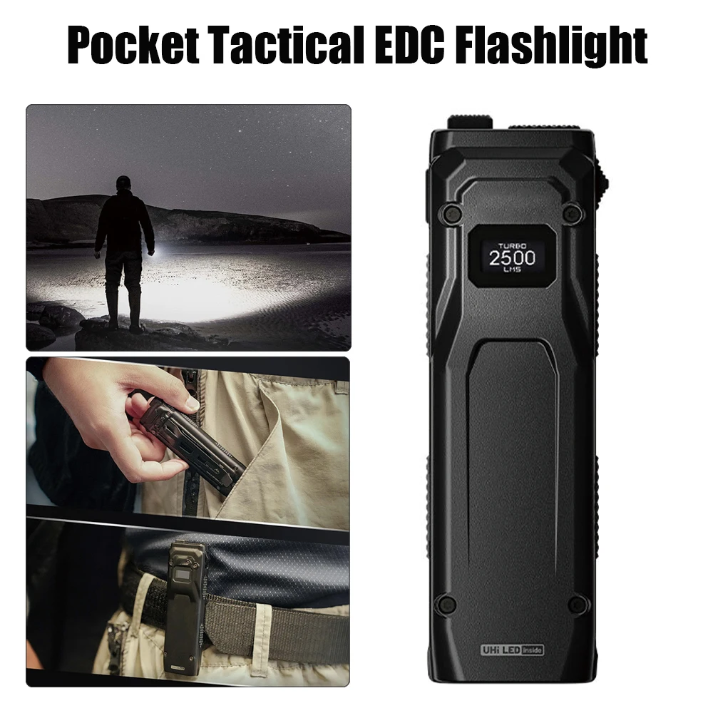 Pocket Tactical EDC Flashlight EDC23 UHi LED 2500 Lumens USB-C Rechargeable Ultra Slim Pocket Tactical EDC Flashlight