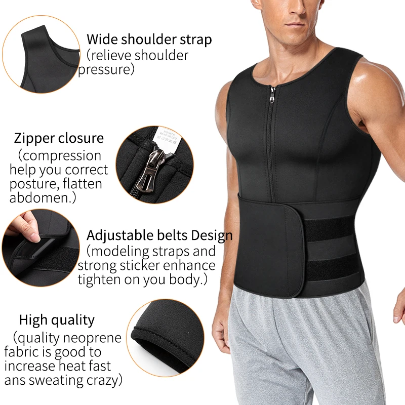 Entrenador de cintura para hombre, chaleco de Sauna moldeador de cuerpo, camisa para el sudor con doble cinturón, corsé, Top, ropa moldeadora