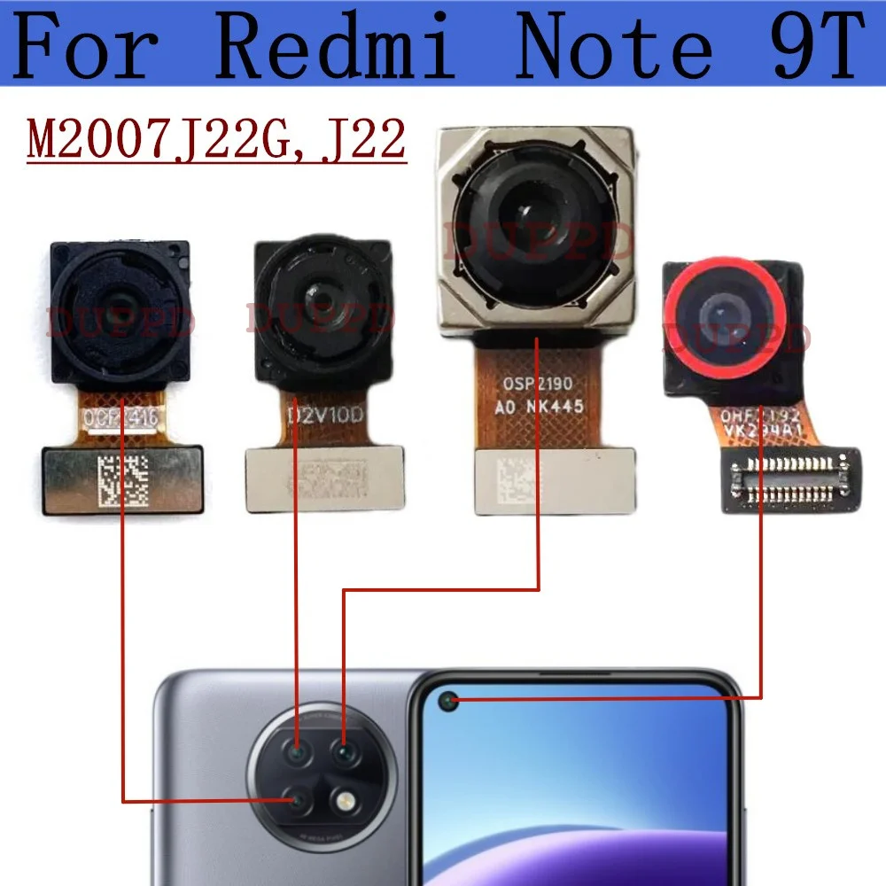 Front Rear Camera For Xiaomi Redmi Note 9T M2007J22G, J22 Frontal Selfie Back Main Ultrawide Macro Depth Camera Module