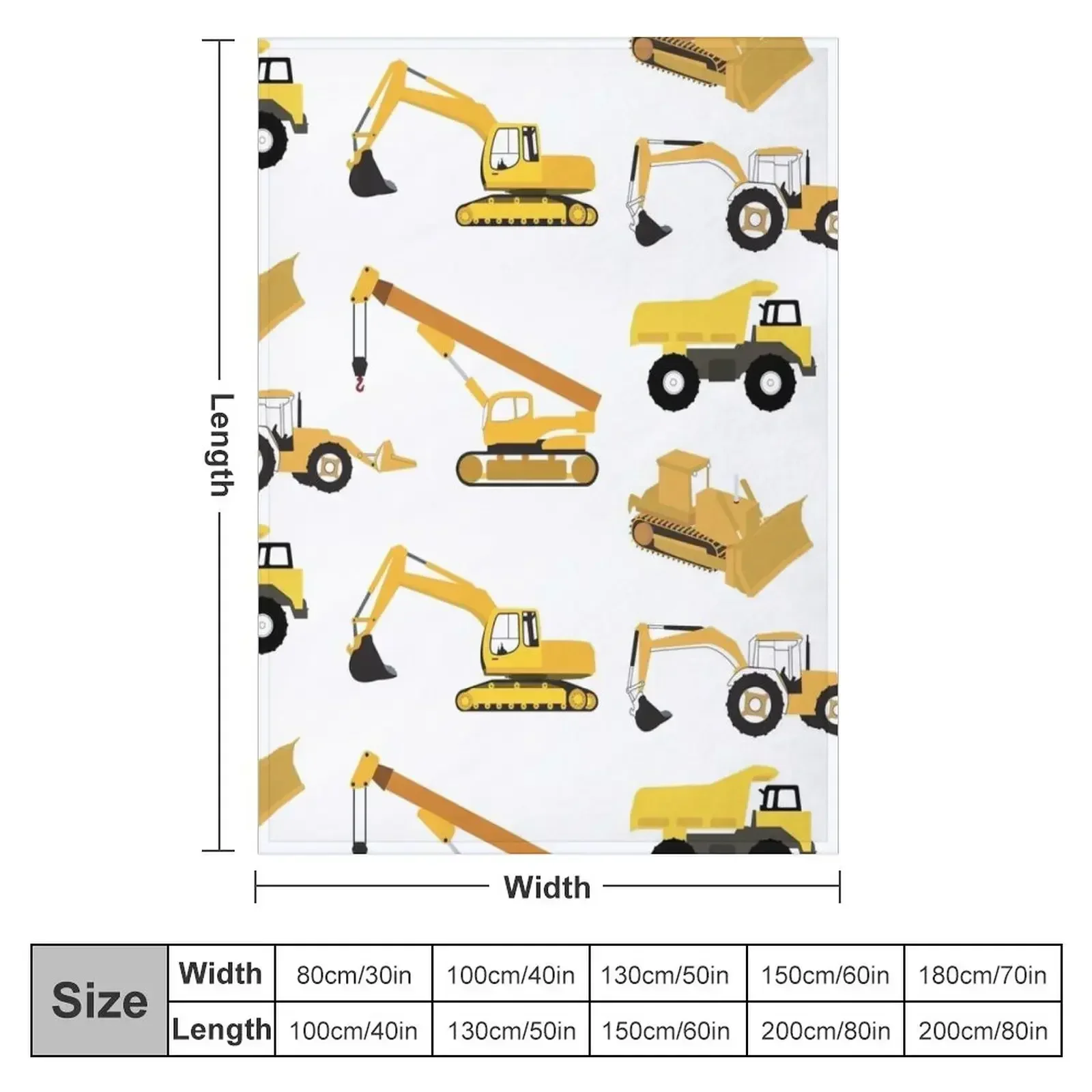 New Construction Trucks - Dump Truck, Excavator, Crane, Bulldozer and Backhoe Throw Blanket Flannel Fabric Luxury Brand Blankets