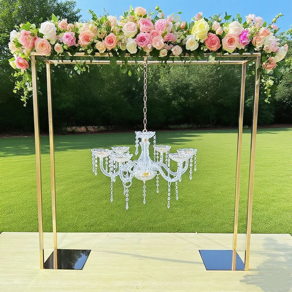 

Wedding props, geometric electroplating, metal candle holders, square flower stands, main table center, background, party decor