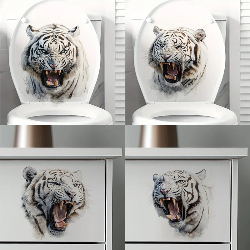 

KT350# Ferocious White Tiger Toilet Stickers, Bright Wall for Home, Cabinet, Door,Refrigerator Decoration, Vinyl Car Decals