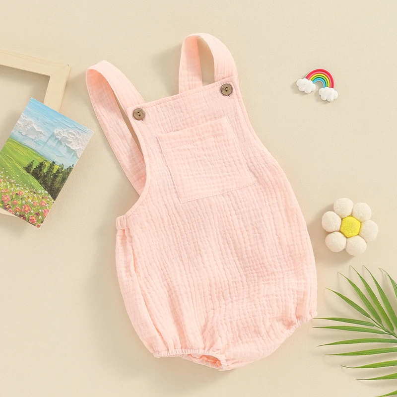 Neugeborenen Baby Mädchen Jungen Sommer Outfit Kleidung Baumwolle Leinen Strampler Einfarbig Ärmellose Backless Bodysuit Overalls