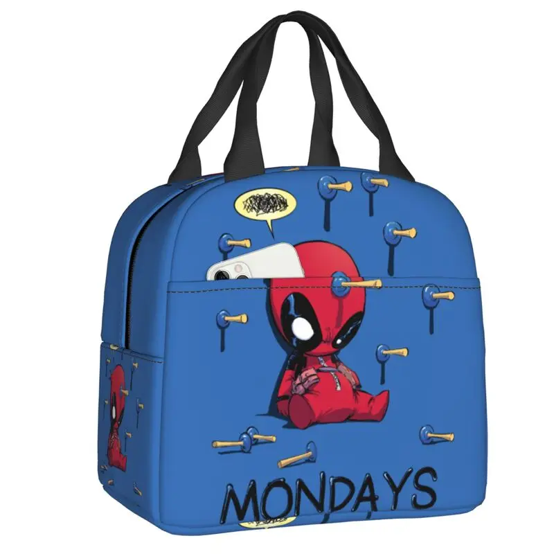 Custom Deadpool I Hate Mondays Insulated Lunch Tote Bag for Women Resuable Thermal Cooler Bento Box Kids School Children