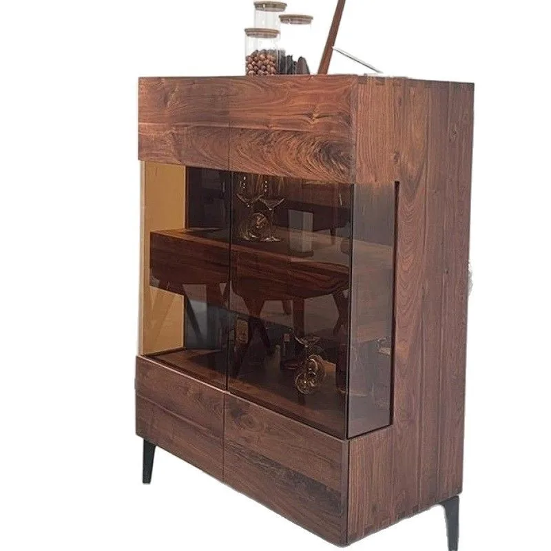 

Black walnut dining household living room storage all solid wood wine display