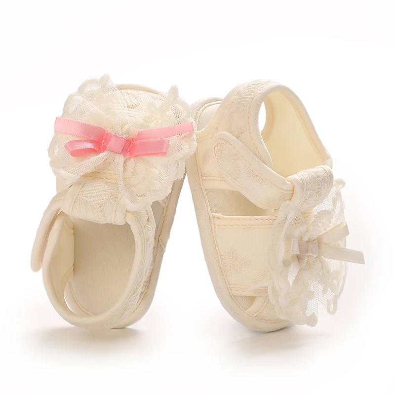 Apricot Summer girl baby sandals 0-1 year old baby walking shoes sweet princess shoes breathable toe wrap non slip soft sole