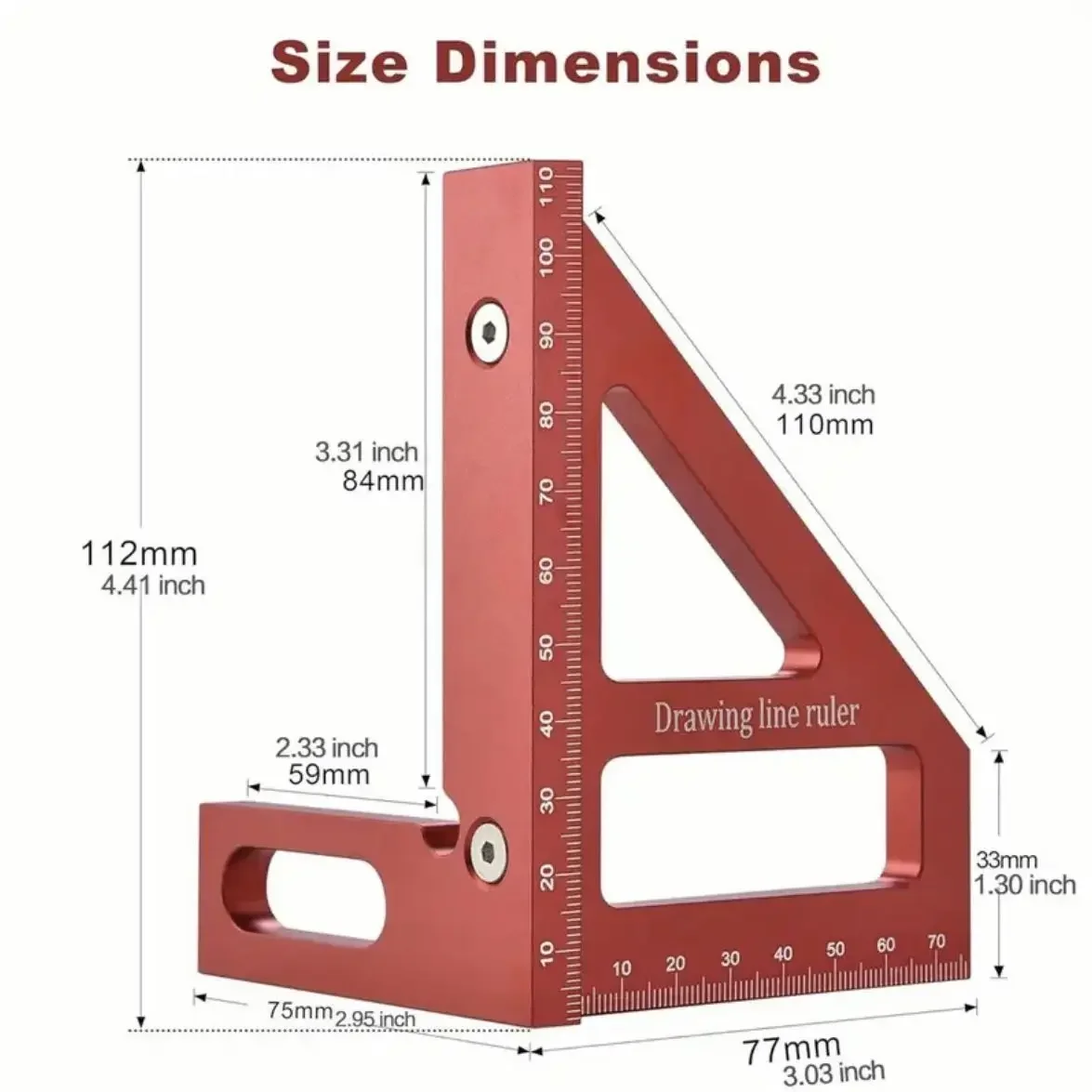 Woodworking Square Protractor Aluminum Miter Right Angle Triangle Ruler