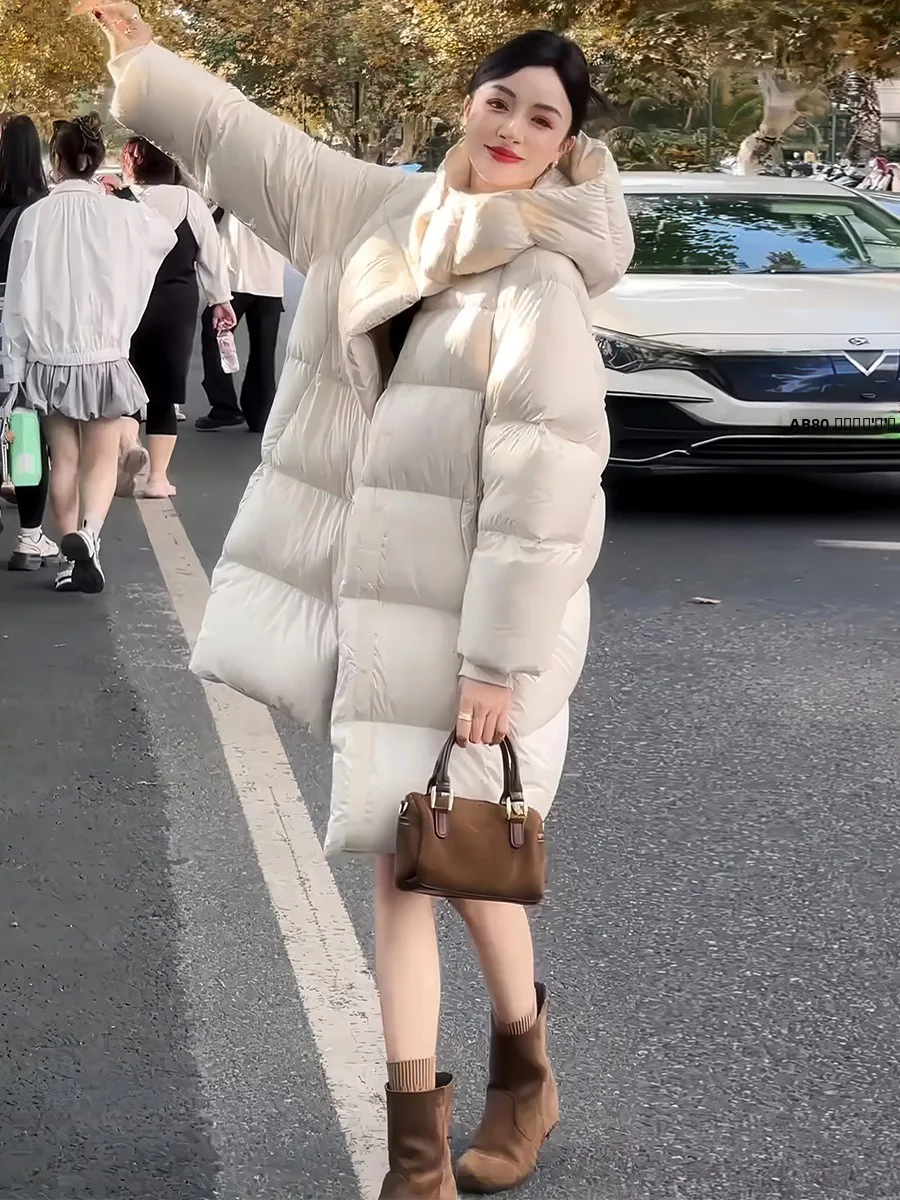 

Women's Cloud Doughnut Hooded down Jaet Winter Thiened Warm Medium Length Loose Fit Outerwear Du down Filling