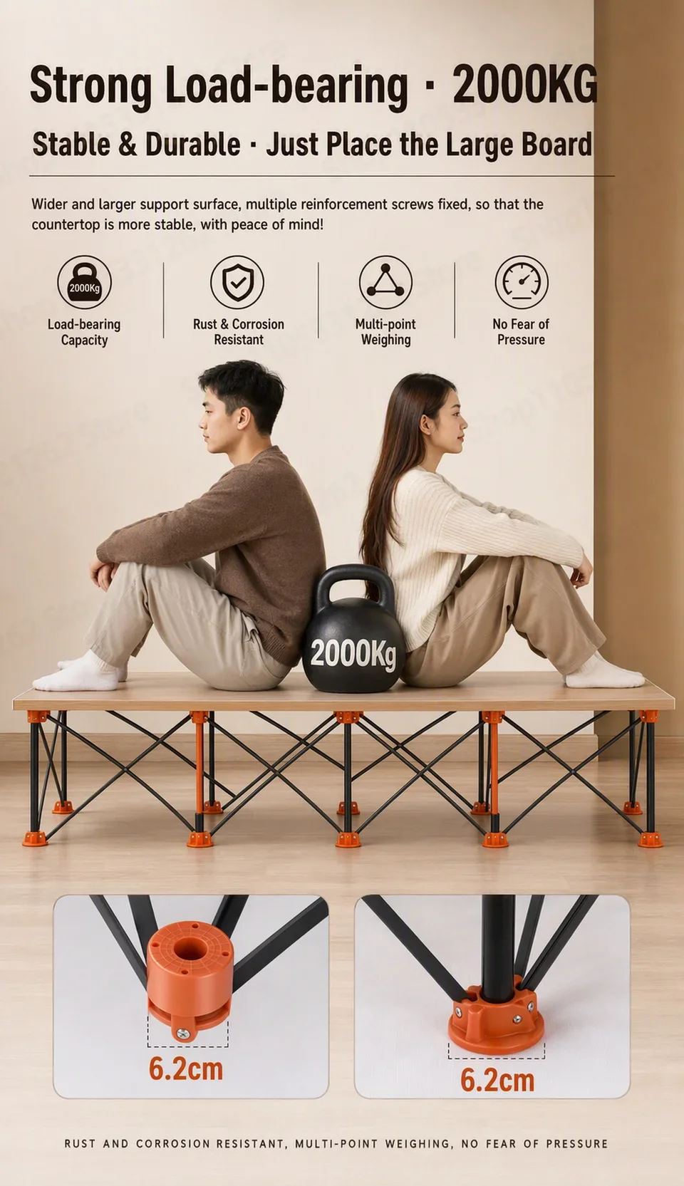 Heavy Duty Spider Workbench 3500kg Max, Folding Stand Bag, Quick Setup No Tool, Woodworking Garage Support 4 6 8 10 12 15 Legs