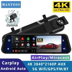 10” 4K 2160P Dash Cam Carplay Android-Auto Car DVR Dual Len 5G Wifi GPS BT FM Video Drive Recorder Stream Mirror Dashcam Camera