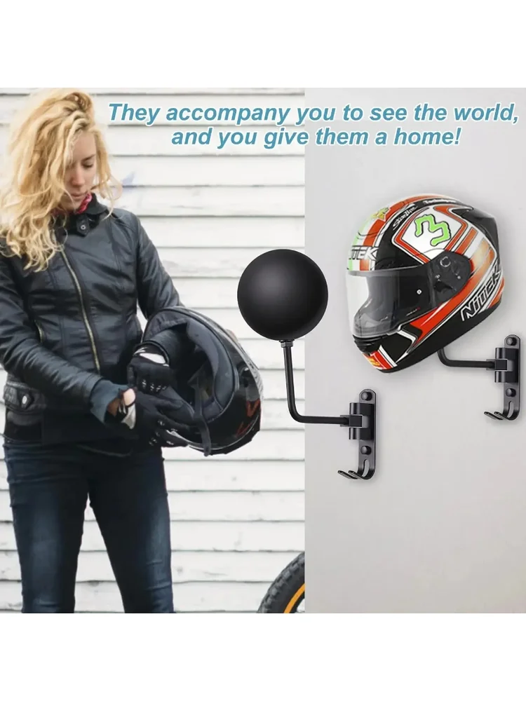AliExpress NONE Wall Mount Motorcycle Helmet Rack, 180° Rotation Hanger Helmet Holder With Hooks For Bike Baseball Helmet Display Hanger Stand