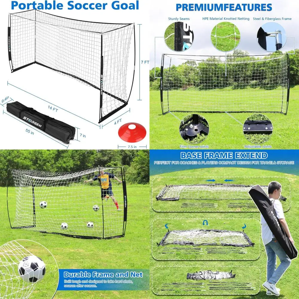 

Portable Soccer Goal Set with Collapsible Metal Base and 15 Training Cones for Backyard Play