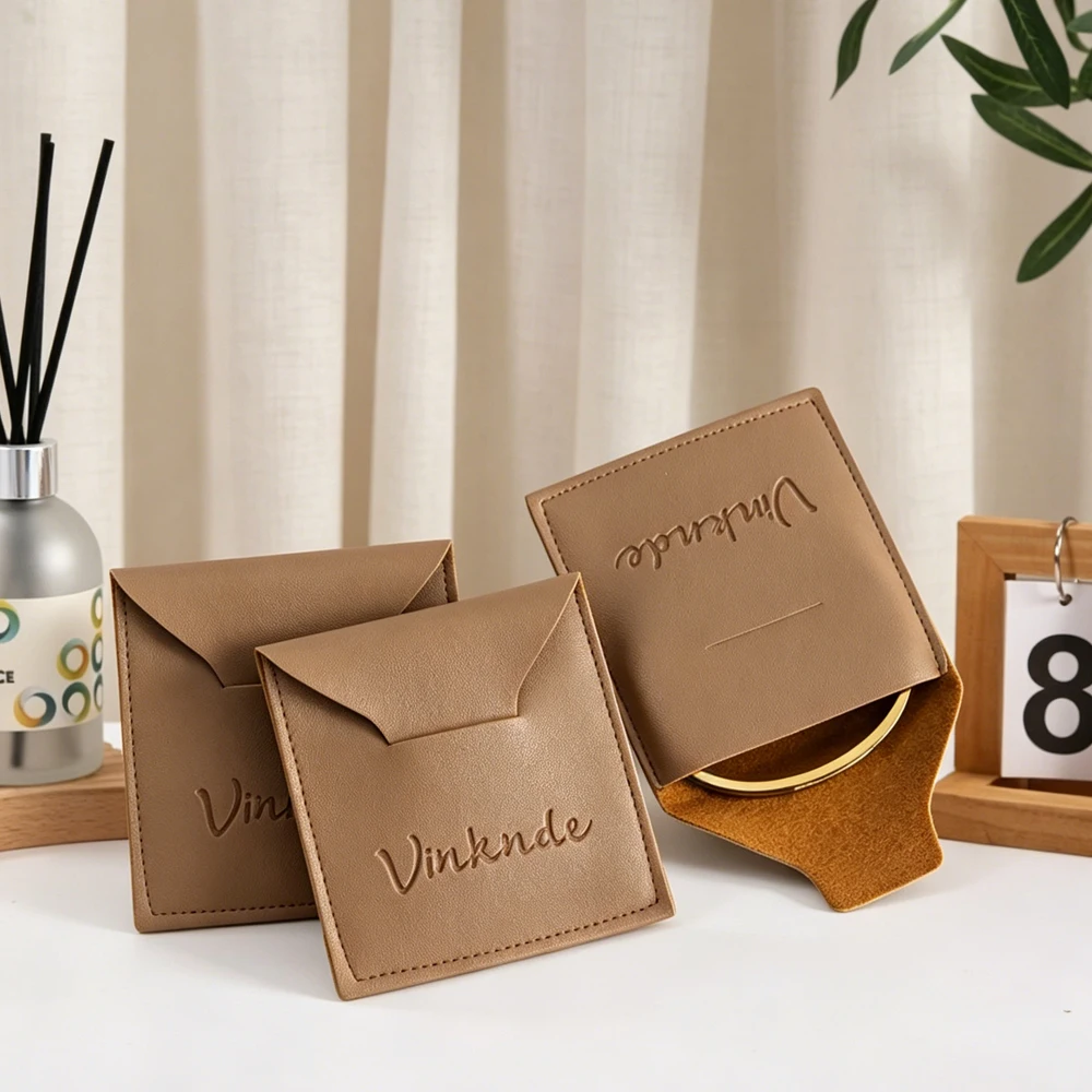 

50pcs Custom Logo Coffee PU Leather Jewelry Bag Personalized Rings Earrings Pendant Bracelet Necklace Candy Storage Gift Pouches