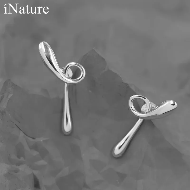 INATURE Fleeting Time 925 Sterling Silver Twist Stud Earrings for Women Fashion Daily Jewelry Accessories