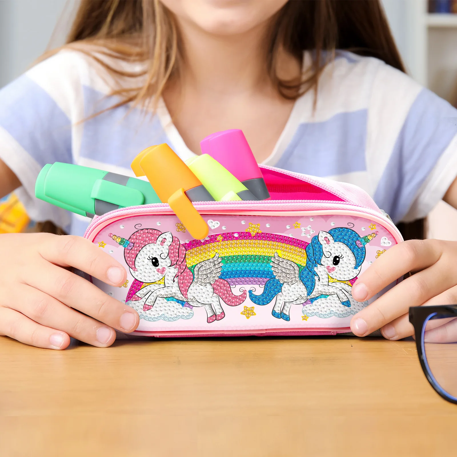 

Pink Stationery Bag Rainbow Unicorn Diamond painting DIY Creative Cartoon Kids Birthday Gift School Supplies for Girls decor