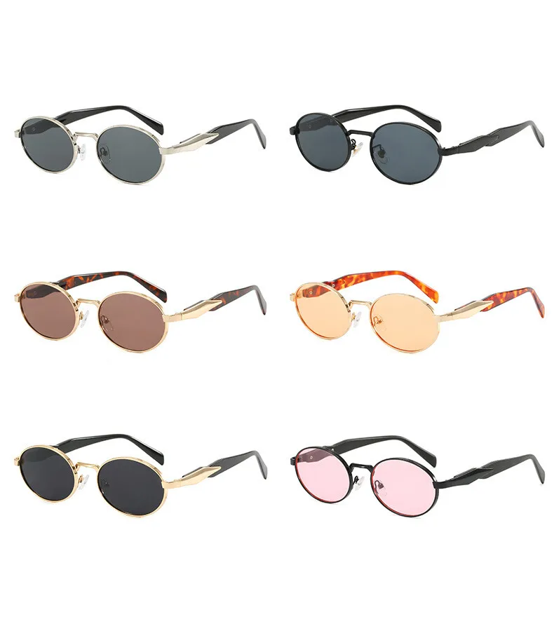 Retro Oval Metall Sonnenbrille für Frauen Männer Luxus Mode Marke Weibliche Sonnenbrille Punk Unisex Stilvolle Shades UV400 # 301161 – Detail 5