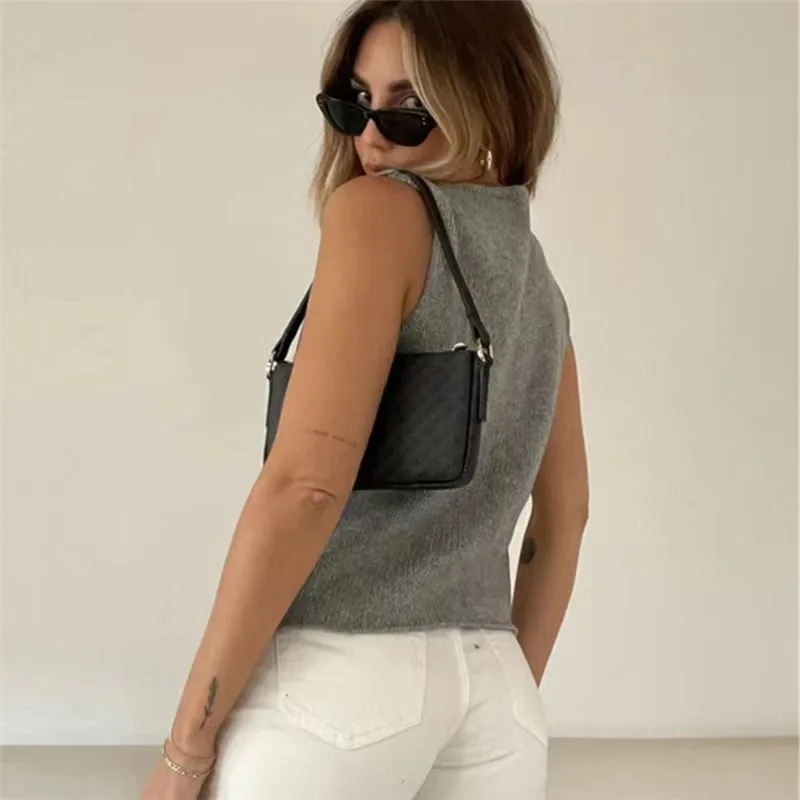 2024 Deep V Sexy Tank Top Women\'s Summer New Sleeveless Knitted Tops Cardigan Simple Street Clothing