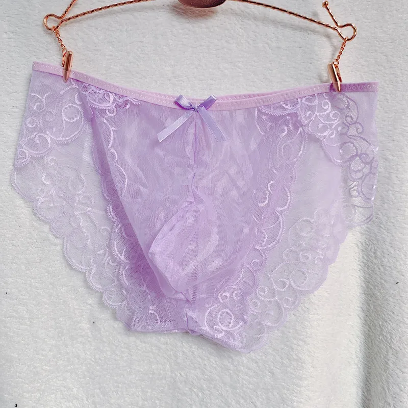 Calcinha de Renda Bolsa Sissy Masculina, Cuecas Sem Costura Transparente, Lingerie Convexa Transparente Transmissível, Gays Imita Cuecas Ultrafinas