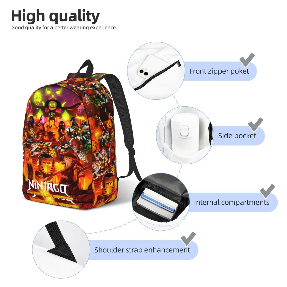 N-Ninjagos gioco Anime zaino classico leggero lavoro di scuola superiore ritorno a scuola regalo Daypack uomo donna Laptop borse di tela