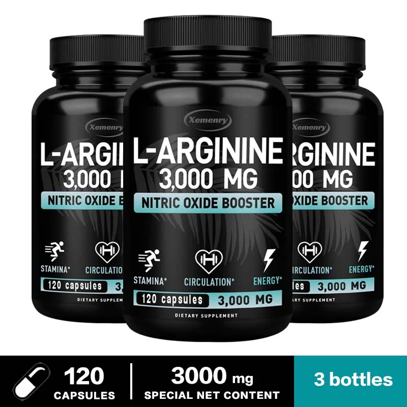 L-Arginine Capsules 3000mg - Nitric Oxide Boosters - Improve Energy, Endurance, Performance, Build Muscle Mass