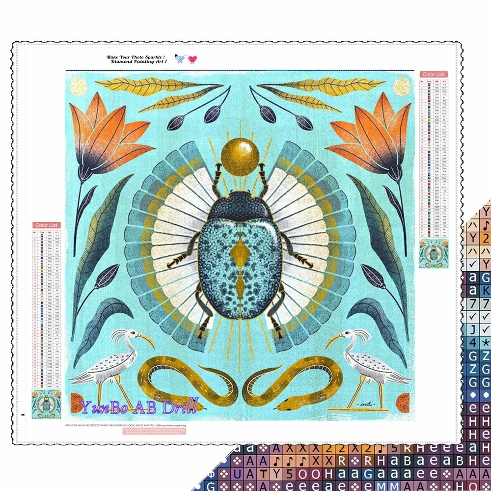 

Egyptian Scarab Art Print 5D DIY AB Diamond Painting Beetle Flower Cross Stitch Rhinestones Embroidery Handcarft Home Decor Gift