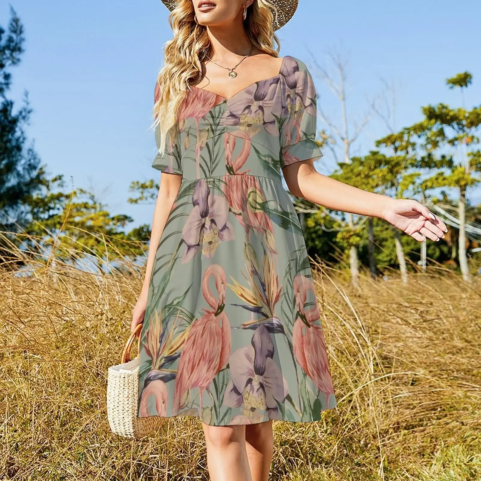 Vintage Flamingo Orchid Pattern Tropical Summer Sleeveless Dress summer dress for women 2025 dresses women summer 2025 Dress