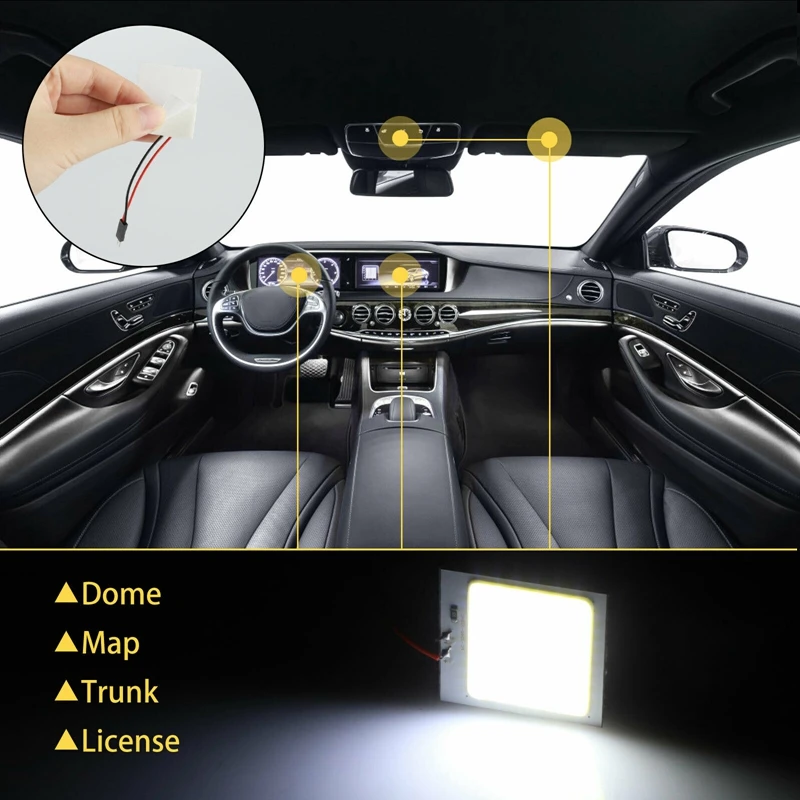 Interior do carro LED Painel de luz, luz cúpula, mapa lâmpadas, 48SMD COB, branco, T10, BA9S, 10 pcs por conjunto