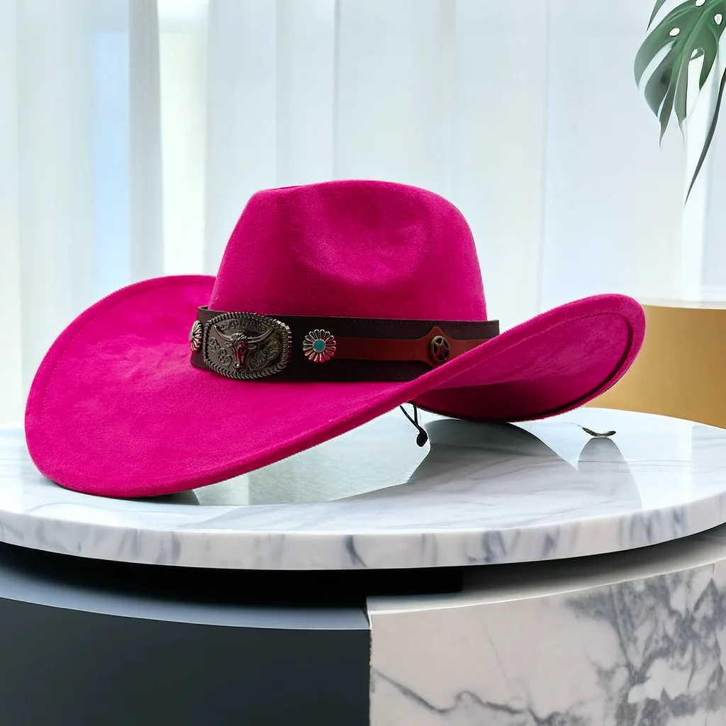 Rose Red Cowboy Hat Suede Western Cowboy Hat Men\'s Rider Hat панама Soft Hat Panama New Cowboy Hat Accessories Western