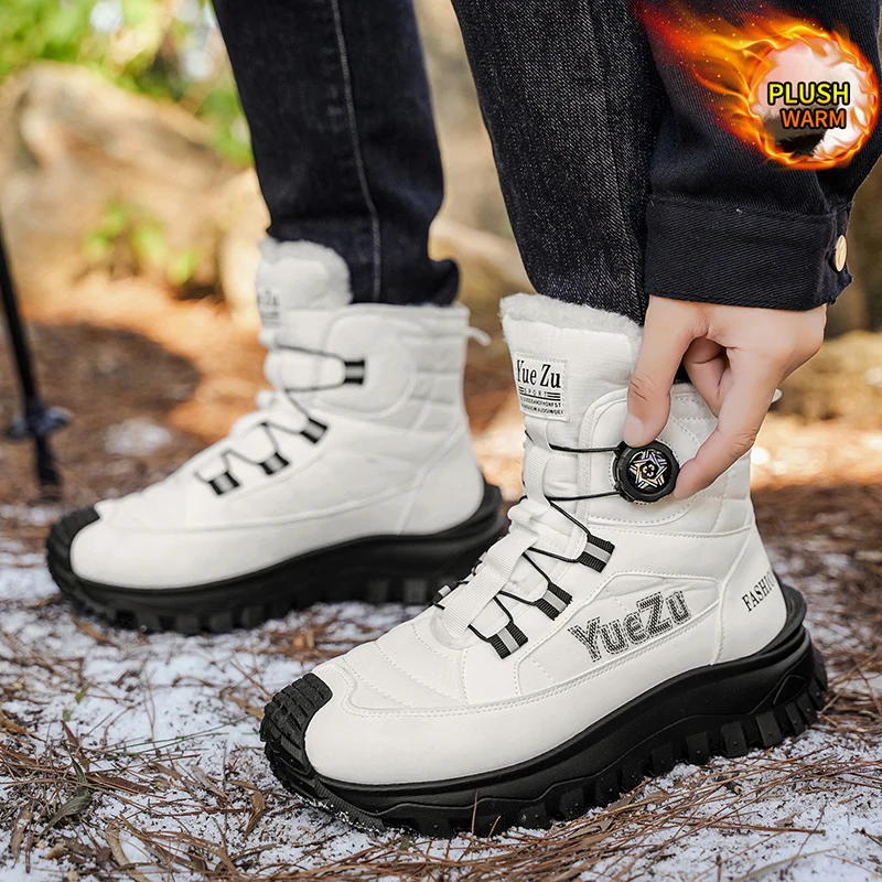 2025 new Winter oversized men's boots waterproof cold resistant plush and warm snow boots outdoor thick soled casual work boots image 2