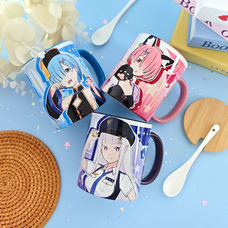 Re: Zero Kara Hajimeru Isekai Seikatsu Emilia Rem Anime Periphery Cartoon Print Household High-value Ceramic Milk Coffee Cup - view 5