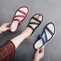 Summer New Fashionable Casual Women's Slippers Soft Bottom Pullover One-Character Slides Trendy Beach Sandals PVC Material