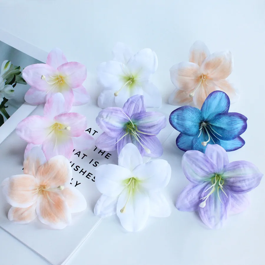

11cm Silk Lily Artificial Flower Head For Wedding Wall Bouquet Car Decoration DIY Garland Decorative Floristry Hat Flowers