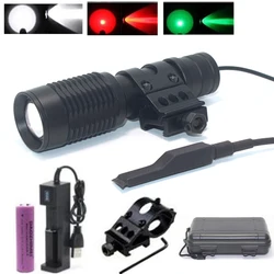 Portable LED Tactical Flashlight White/ Red/ Green /IR Night Visio18650 Lantern Zoomable Spot Flood Light Scout Hunting Light