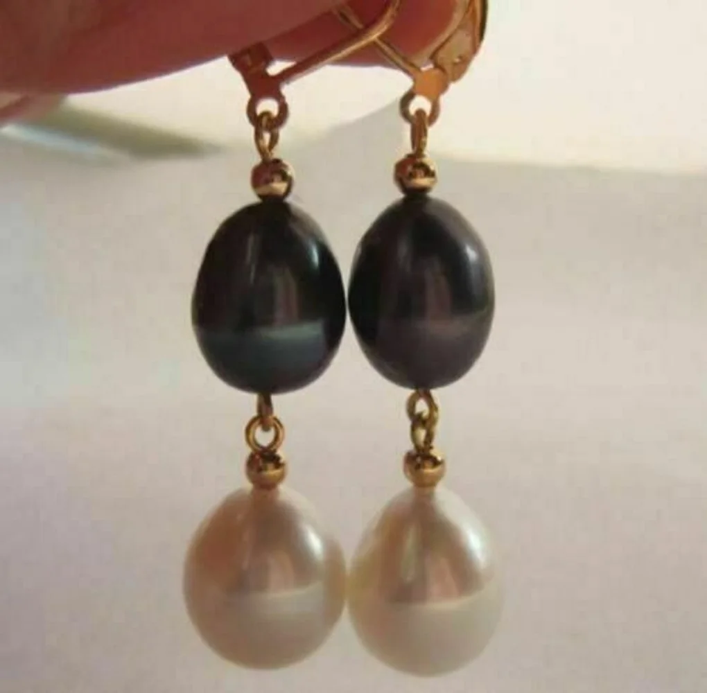 Natural AAA++ 10-12mm South Sea White Black Pearl Earrings 14k To sell at a loss, one order per person for a total of 5 orders