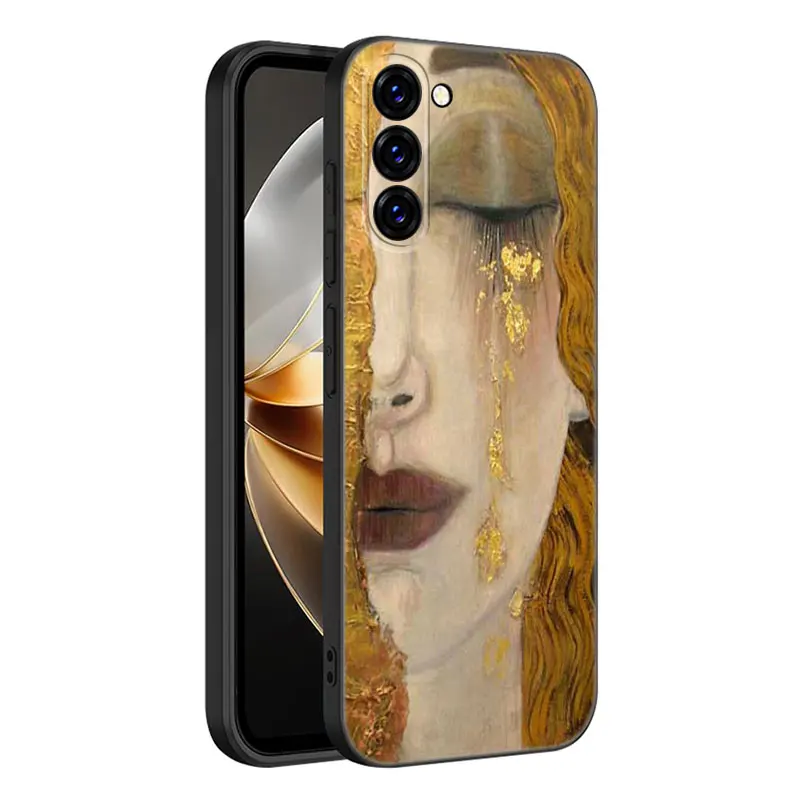 Gustav Klimt Phone Case For Samsung Galaxy S23 S21 S20 FE S24 S22 Ultra S10E S10 S9 S8 Plus Black Silicone Cover