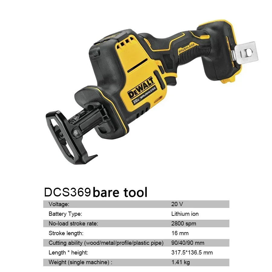 DEWALT DCS369 20V Cordless Reciprocating Saw Brushless 16mm Stroke Length Metal Wood Electric Saw Power Tools  Bare Tool