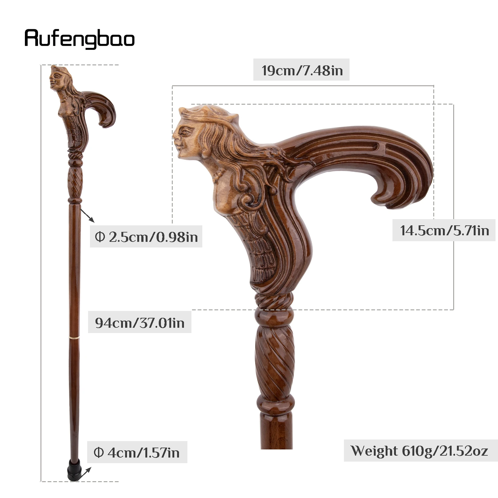 Queen Brown Wooden Fashion Walking Stick Decorative Vampire Cospaly Party Wood Walking Cane Halloween Mace Wand Crosier 93cm