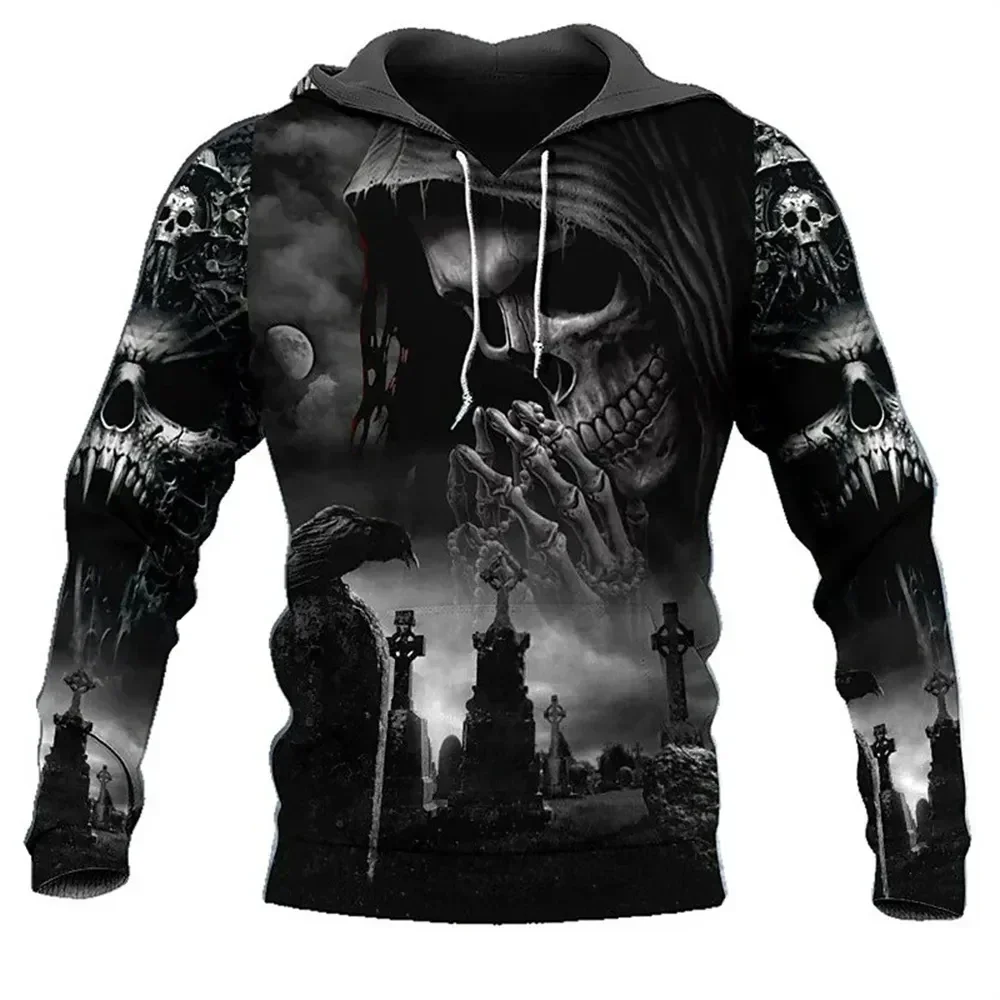 

3D Skulls All Print Hoodies Men's Autumn Pullovers 2024 New PVD Street Vintage Clothing Harajuku Fashion