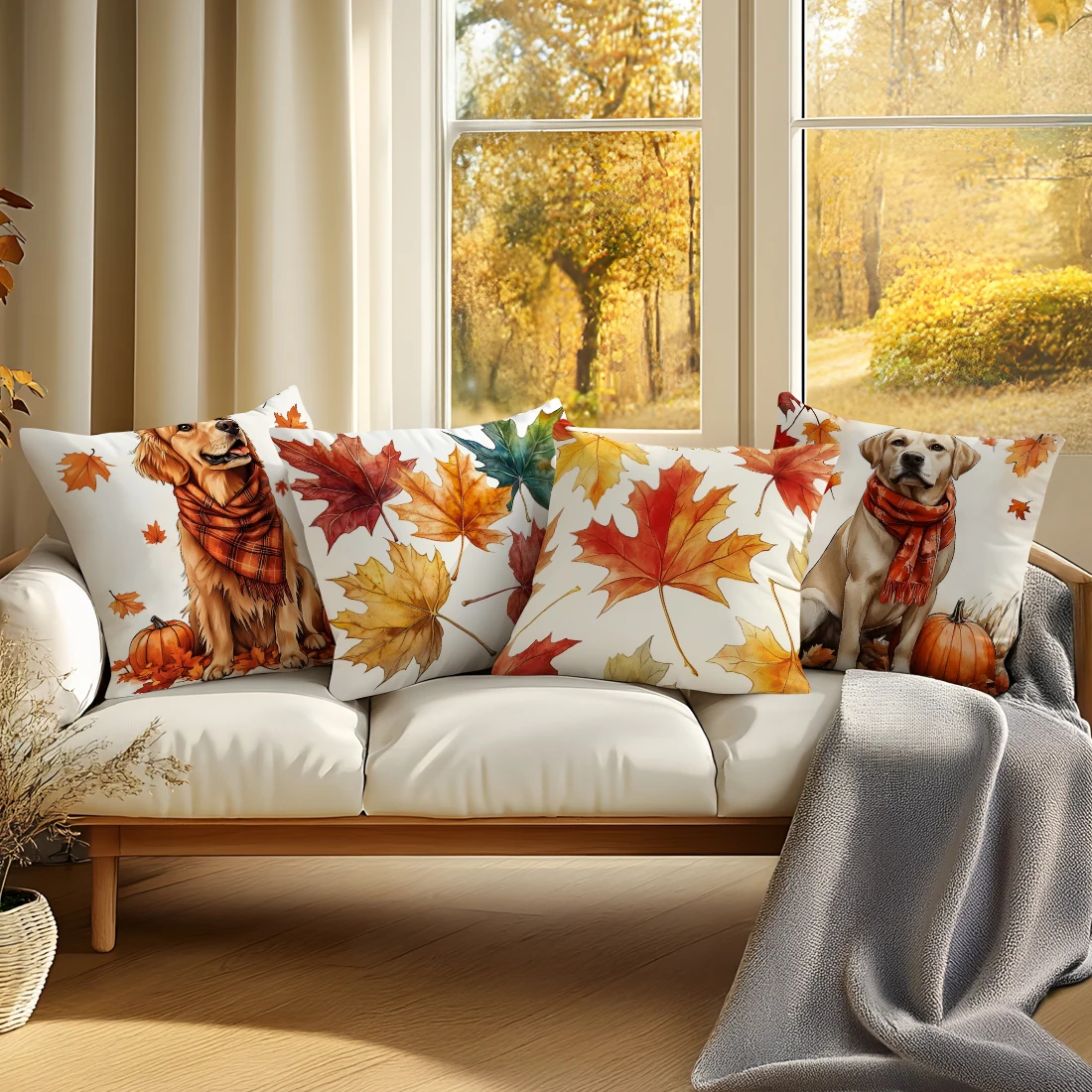 

Pet Dogs Maple Leaves Pillowcase Printed Polyester 45x45cm Throw Pillowcover Decorative Sofa Cushion Pillowslip Home Decor