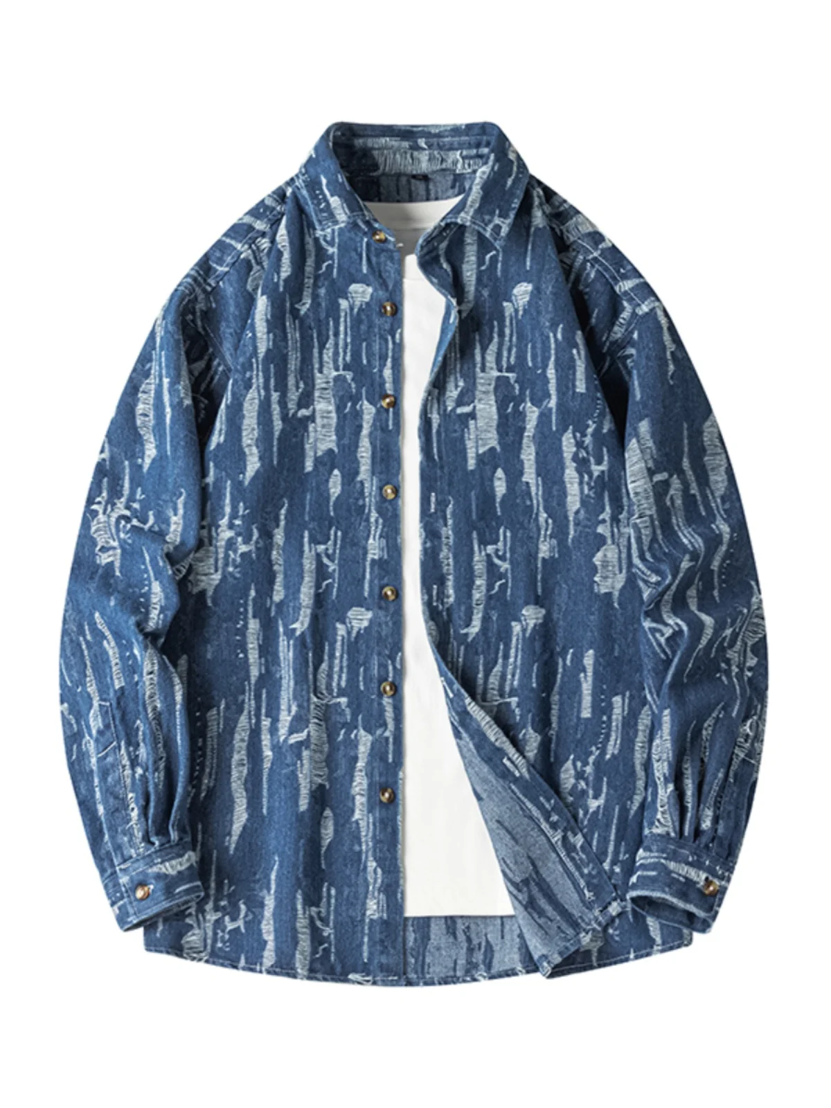 

Men's Long Sve Denim irt Thin Outerwear Spring Autumn New Sle Faionable Korean Version Stand Fit Button Detail