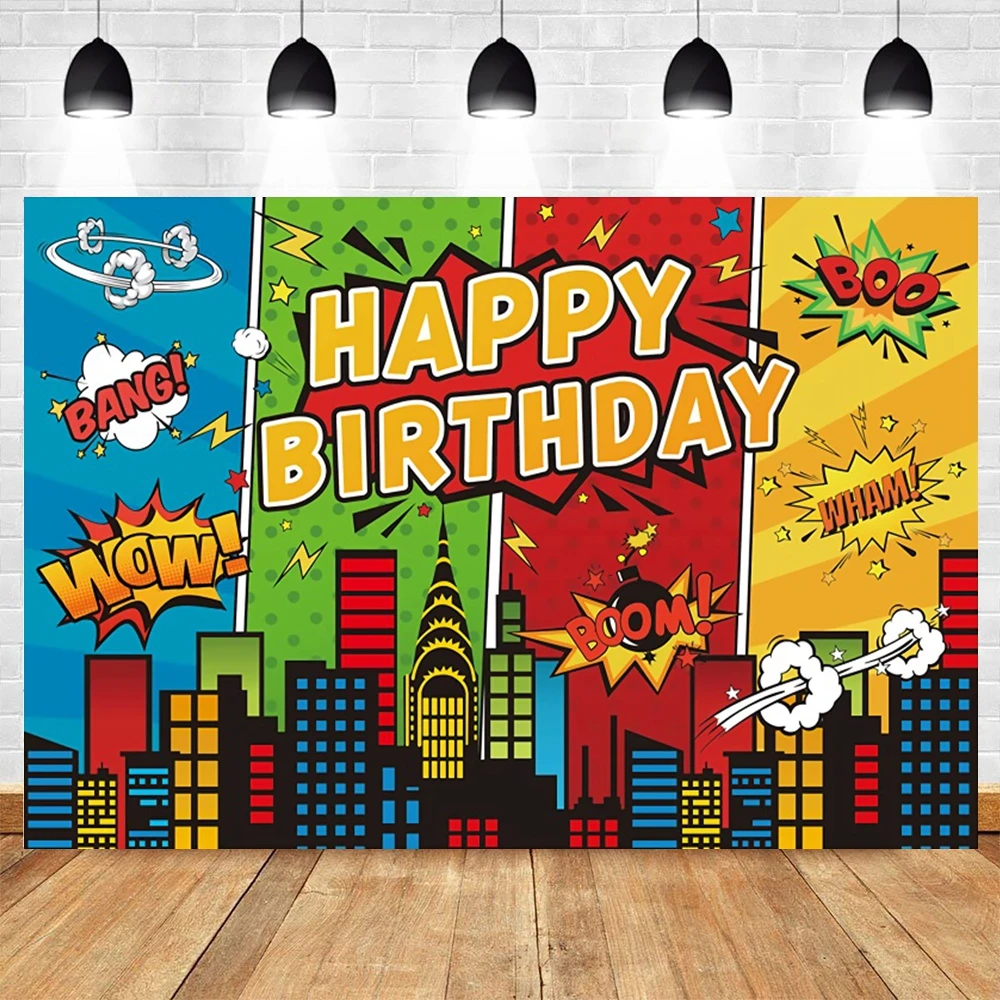 スーパーヒーローテーマの写真用背景 スーパーヒーローシティボーイズ誕生日装飾バナー写真背景フォトブース小道具