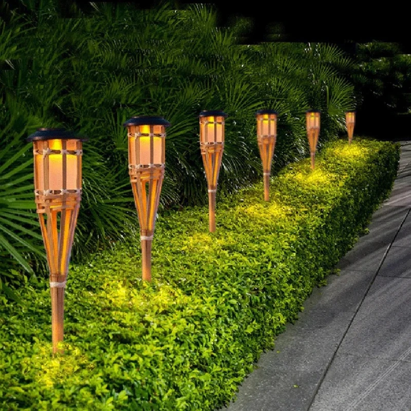 Solární lamp LED plamen zprostředkovat lampa handcraft bambus vodotěsný sad osvětlení trávník torche ráhno krajina outdoorové lehký