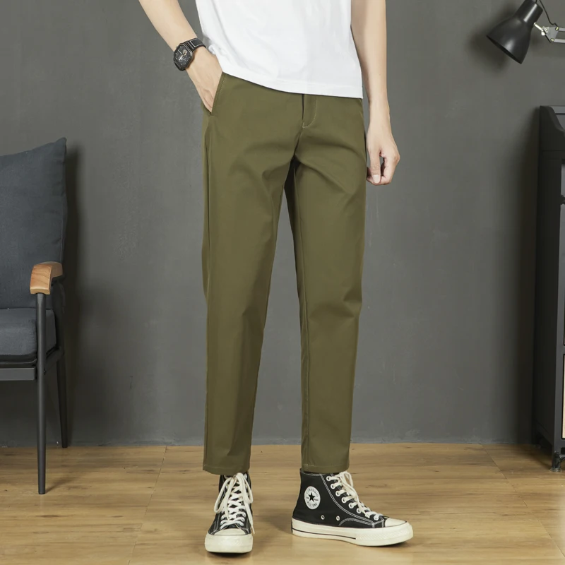 2024 Summer New Suit Pants Men's Straight Leg Casual Small Feet Korean Edition Trendy Street Versatile Business cropped pants