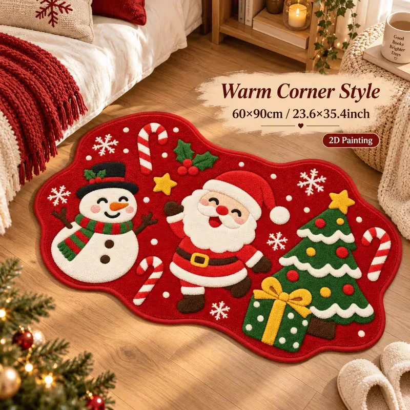Christmas new cute snowman crystal velvet floor mat, entrance door wear-resistant and dirt-resistant holiday floor mat