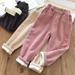 Children's Pants Autumn Winter Fleece Padded Trousers for Girls Solid Thickened Corduroy Pants Casual Loose Boys Pants