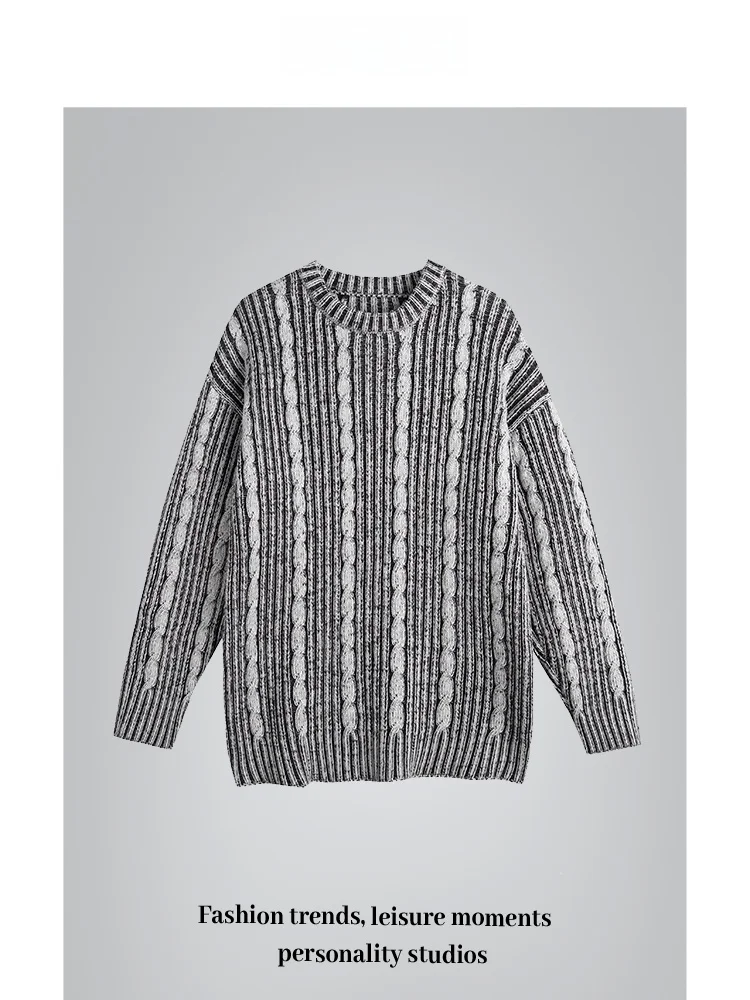 

Свитер ANXIE: Американский вязаный свитер свободного кроя для пар, из полиэстера, зимний, с длинным рукавом, круглым вырезом, повседневный.