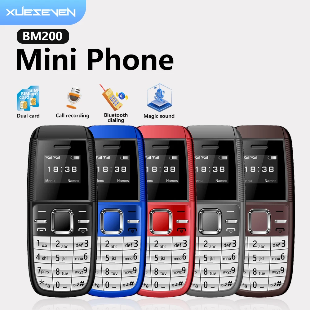 XUESEVEN BM200 هاتف محمول صغير ثنائي الشريحة الاستعداد ماجيك صوت بلوتوث الطلب سماعة لاسلكية تعمل بالبلوتوث سماعات زر صغير الهواتف