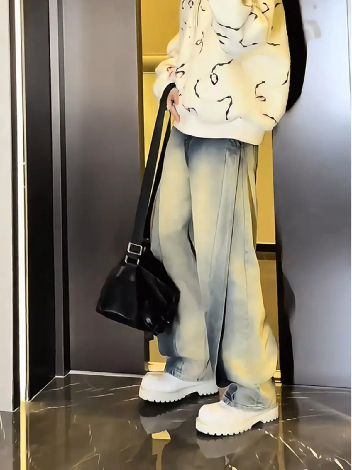 

Dragon Taotao Dyed adient Knife Jeans Men's Deconstructed Workwear Straight Leg American Retro Denim Pants