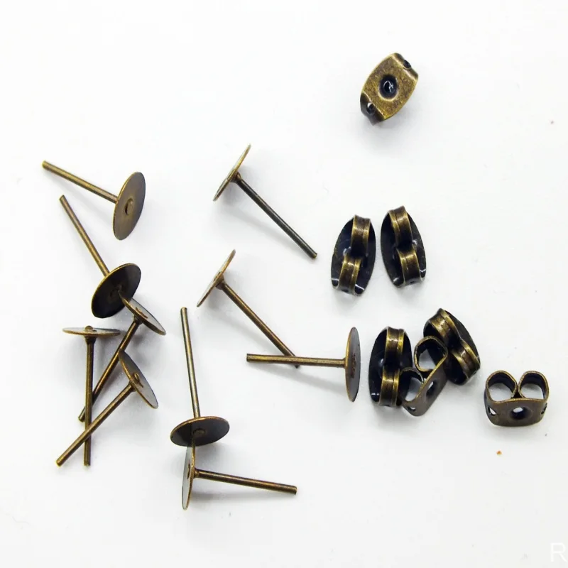 Wholesales Bulk High quality 1000pcs/lot Antique Bronze  Plated Earring Stud With 8mm Flat Base Jewelry Findings