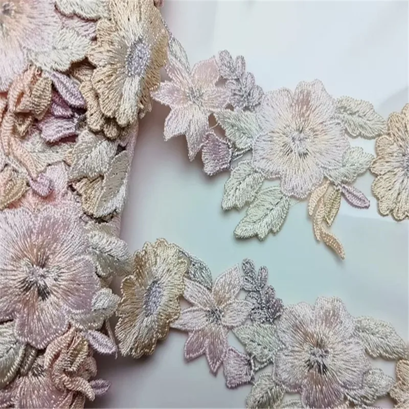 

12Yards 5cm Wide Shiny Gold Pink Color Flower Venise Diy Venice Lace Clothing Accessories Of Various Garment,Bra.Underwear